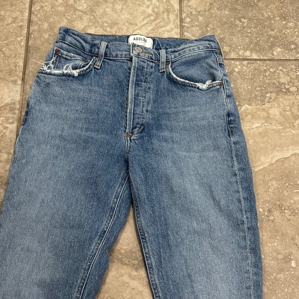 AGOLDE Riley Long High Rise Straight Leg Jeans Blue Size 24 A9090B-1554 - Picture 3 of 14